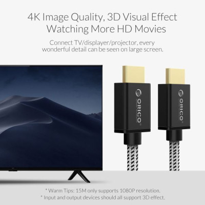 Cáp HDMI ORICO HD501-30-BK - chuẩn 2.0 4K/60Hz (dây dù) 3 mét - Hàng Chính Hãng