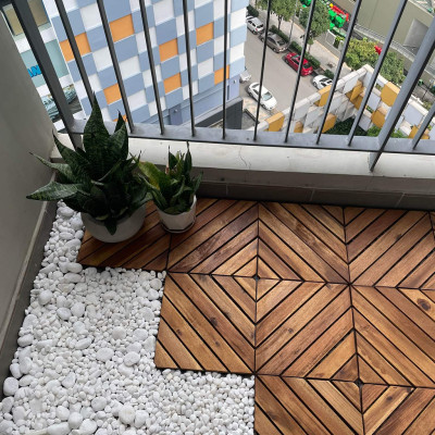 Sàn Gỗ Lót Ban Công Thương Hiệu ANKAN Màu Nâu Vàng Nan Hoa, Vỉ Gỗ Lót Sàn Dùng Để Lót Sân Vườn, Nhà Tắm, Phòng Spa, Có Phủ PU, Siêu Bền, Chống Thấm, Chống Trơn Trượt, Tiêu Chuẩn Xuất Khẩu (9 Vỉ) - Hàng Chính Hãng