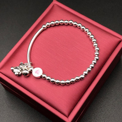 Lắc Tay Vòng Tay Nữ Bạc 925 Bi Trơn Mix Với Gấu Dễ Thương Bạc Hiểu Minh LTU574