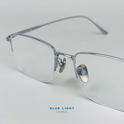 Gọng Kính Cận, Kính Giả Cận Nam Nữ BLUE LIGHT TITANIUM Cao Cấp Siêu Nhẹ, Mắt Vuông Nửa Gọng, Màu Bạc, Đen