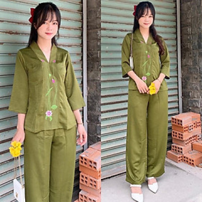 Đồ Lam Đi Chùa # Bà Lai Lụa Thêu Hoa Cao Cấp