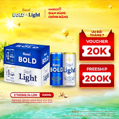 Combo 2 Thùng Bia Hanoi BOLD & LIGHT - Thùng 24 lon 330ml