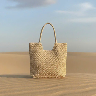 Giỏ Cói Giấy Mềm Dáng Tote Gắn Vỏ Sò, Giỏ Cói Tote Hải Đường ACC142