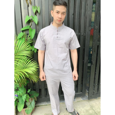 ĐỒ LAM ĐI CHÙA Set Đồ Lam Cao Cấp Cổ Tàu 3 Nút