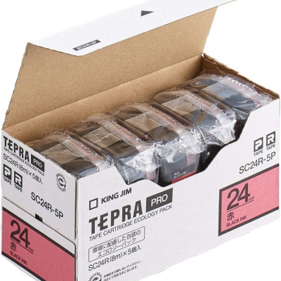 Nhãn in Tepra SC24R (Chữ Đen Nền Đỏ, Khổ 24mm) - Hàng chính hãng