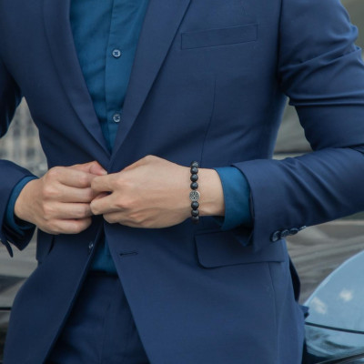 Vòng Tay Trầm Hương Charm Bạc 925 Bánh Xe Pháp Luân Phong Thủy Udumbara