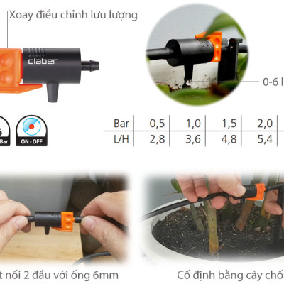 Bộ Tưới Nhỏ Giọt Cơ Bản Claber Drip Starter Kit, dùng cho 20 chậu cây, đầu tưới nhỏ giọt điều chỉnh lưu lượng 0-6 l/h DRIPKIT20TC Claber