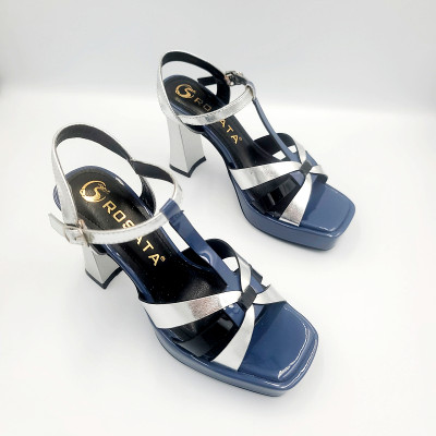 Giày sandal nữ cao gót đế cao 8 phân hàng hiệu rosata hai màu vàng xanh ro531