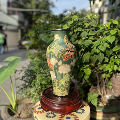 BÌNH BÁCH HOA & SEN CÁ DÁNG THON 37CM GỐM SỨ THỦ CÔNG NAM BỘ