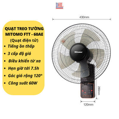 Quạt treo tường Mitomo FTT-60AE có remote hàng chính hãng