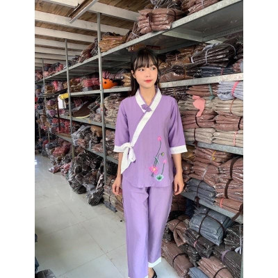 Đồ Lam Đi Chùa Xéo Nơ Hoa Cúc 1 Nút Thắt