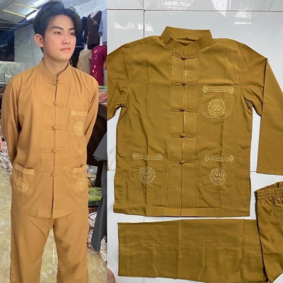 ĐỒ LAM ĐI CHÙA  Lãnh Tụ Thêu Túi Tay Dài