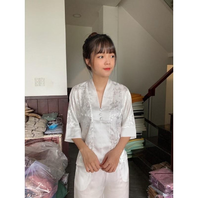 Đồ Lam Đi Chùa - áo lam - đồ phật tử - bộ bà lai vải gấm