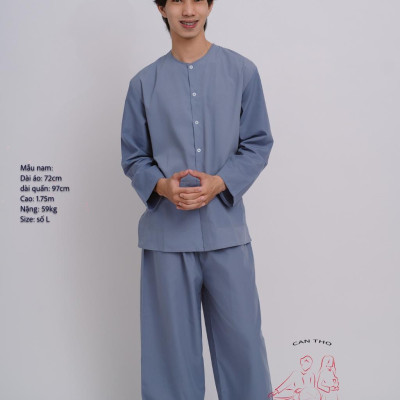 Bộ áo bà ba nam vải kate (Màu xám)- Có bộ bà ba Bigsize- may sỉ bà ba toàn quốc - May bộ bà ba theo yêu cầu