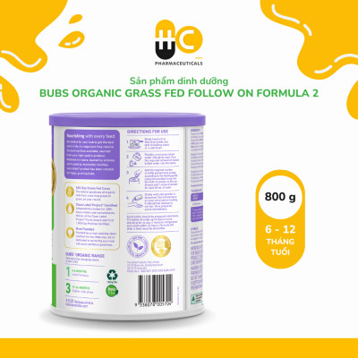 Sản phẩm dinh dưỡng công thức hữu cơ Bubs Organic Grass Fed Follow-On Formula 2 (6–12 tháng tuổi)