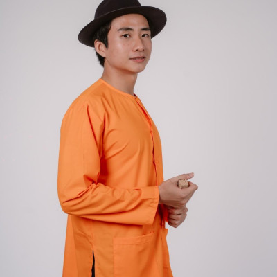 Bộ áo bà ba nam phối áo cate cam+ Quần cate đen - Có bộ bà ba Bigsize