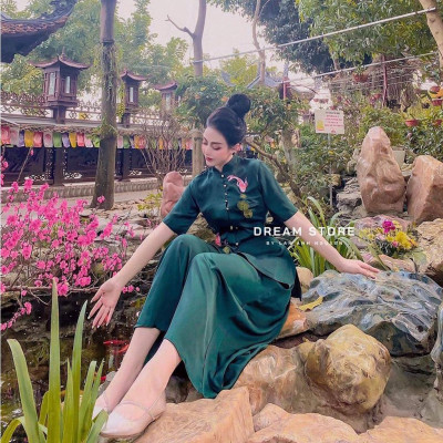 ĐỒ LAM ĐI CHÙA Mẫu Cổ Tàu Thêu Hoa