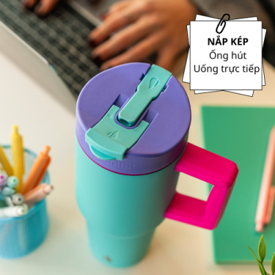 [Elemental chính hãng-Thương hiệu Mỹ] Ly giữ nhiệt Elemental Commuter 946ml tay cầm, nắp kép gấp gọn, an toàn sức khỏe