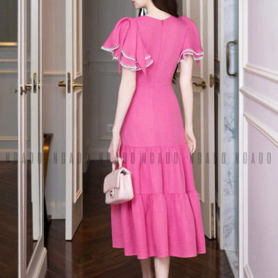 Đầm hồng sen phối ren NGADO , đầm dài , đầm Nữ , đầm công sở , dự tiệc