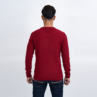 Áo len nam dài tay cổ tròn màu đỏ đô NOVELTY 180587T