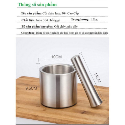 Cối Chày Inox 304 Cao Cấp Chống Gỉ Sét Dùng Nghiền, Giã Thực Phẩm – Gia Vị