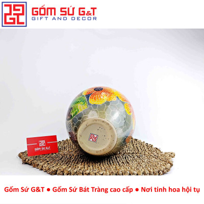 Lọ hoa Mosaic miệng loe khắc hoa hướng dương