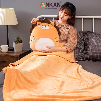 Bộ chăn gối văn phòng 3 trong 1 kiểu Sư Tử Bờm Nâu Độc Đáo