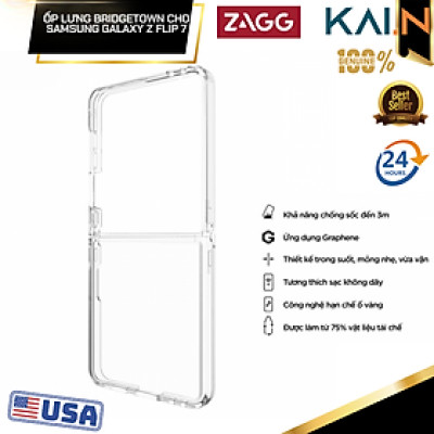 Ốp lưng trong suốt ZAGG Bridgetown cho Samsung Galaxy Z Flip 7 chống sốc 3m ứng dụng vật liệu Graphene_ Hàng chính hãng