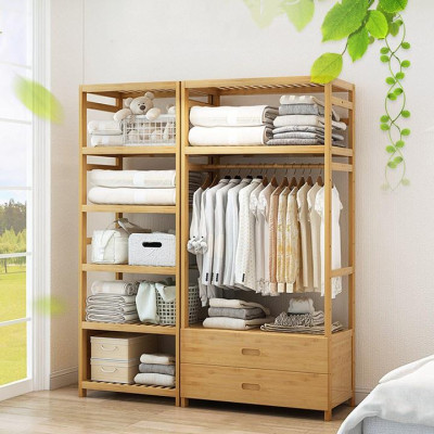 Giá Treo Quần Áo _ Tủ Quần Áo Gỗ Tre 2 Ngăn Kéo Kèm Kệ Chứa Đồ Phong Cách Hàn Quốc Đẹp Độc Đáo KT 70cm TUR068