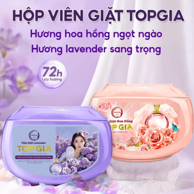 Viên giặt xả quần áo thơm lâu TopGia 3in1, hương hoa hồng và lavender,  giặt sạch, tiết kiệm