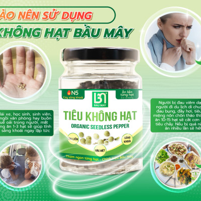 Tiêu không hạt Organic Bầu Mây 15g - Cay cấp độ 5 với độ cay giòn đặc biệt sảng khoái ví như tủ thuốc di dộng giúp Kích thích ăn uống và cải thiện hệ tiêu hóa, Chống buồn ngủ, giúp tỉnh táo khi làm việc và say tàu xe