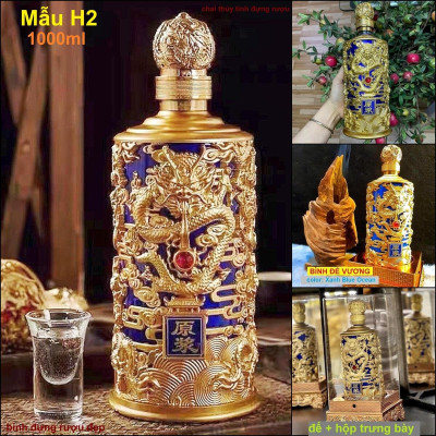 Bình Thủy Tinh Đựng Rượu 1000ml cao cấp mẫu đế vương hoa văn rồng - 4 màu lựa chọn - Chai Đựng Rượu Thủy Tinh decor – Vỏ Chai Rượu Đẹp (H2)