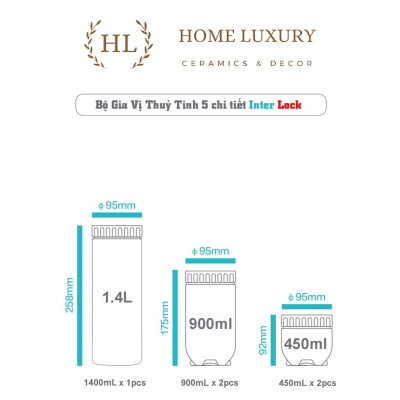 BỘ 5 HŨ THỦY TINH XẾP TRỒNG LÊN NHAU KHÓA THÔNG MINH INTERLOCK