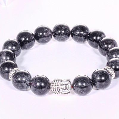 Vòng tay đá thạch anh tóc đen mix charm phật bạc 925 hạt đá 10mm mệnh thủy, mộc - Ngọc Quý Gemstones