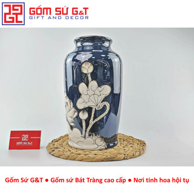 Lọ hoa men hỏa biến dáng thạp vẽ sen Gốm Sứ G&T