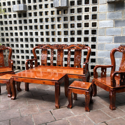 Bộ bàn ghế salon gỗ Tràm Tay 8 Đỉnh rồng Tựa bình