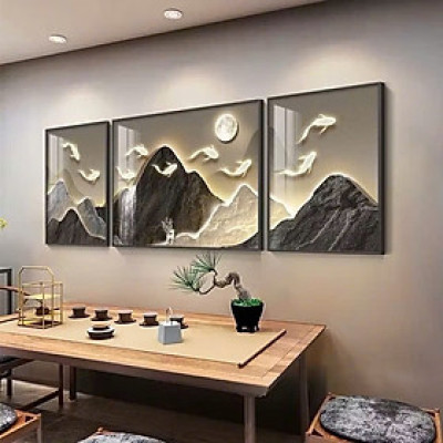 (HCM)Tranh treo tường trang trí cửu ngư bên núi trang trí phòng khách kèm đinh treo