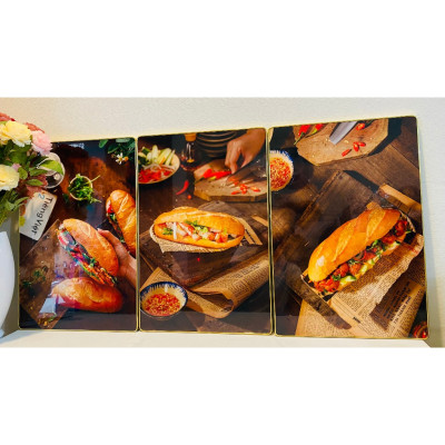 Tranh treo tường trang trí decor quán bánh mì Việt Nam tranh có khung kèm đinh treo