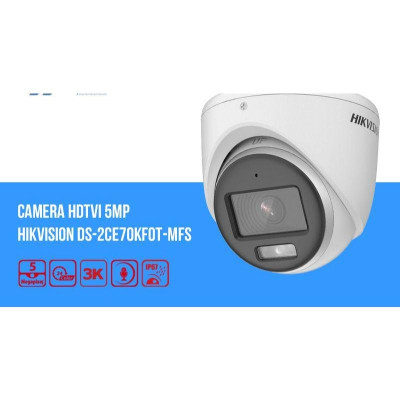 Camera HDTVI có màu ban đêm 5MP HIKVISION DS-2CE70KF0T-MFS Có màu đêm 3K, tích hợp mic, đèn 20m, chuẩn chống nước IP67 - Hàng chính hãng