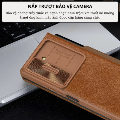 Case bao da chống sốc cho Samsung Galaxy Z Fold 6 trang bị nắp bảo vệ Camera và ngăn đựng S-Pen và khe nhét thẻ card hiệu Nillkin Qin Pro (chất liệu da cao cấp, thiết kế thời trang cá tính) - Hàng nhập khẩu