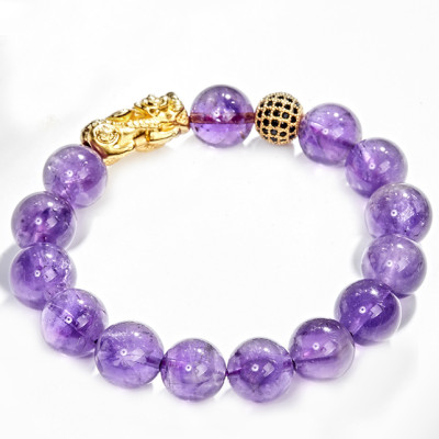 Vòng Tay Nam Đá Thạch Anh Tím Phối Tỳ Hưu Bạc Mạ Vàng 24K Ngọc Quý Gemstones