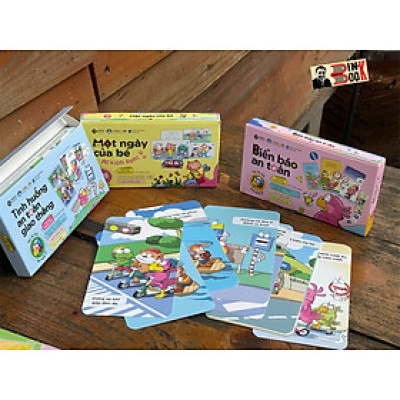 (Combo bô 3 - Song ngữ) BỘ THẺ HỌC THÔNG MINH - Một ngày của bé - Biển báo an toàn giao thông - Tình huống an toàn giao thông - Alphabooks - NXB Dân Trí
