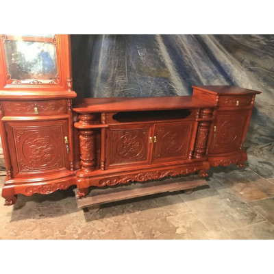 Kệ tivi kết hợp với tủ rượu lệch gỗ gõ đỏ