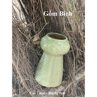 Bình Hoa Lọ Hoa Giả Vuốt Dáng Búp Bê Tròn Men Mộc Gốm Sứ Bát Tràng - Gốm Bích