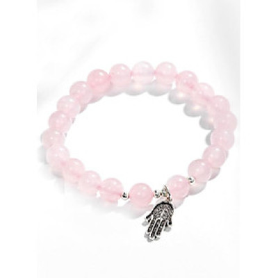 Vòng Tay Đá Thạch Anh Hồng Phối Bàn Tay Hamsa Bạc Ngọc Quý Gemstones