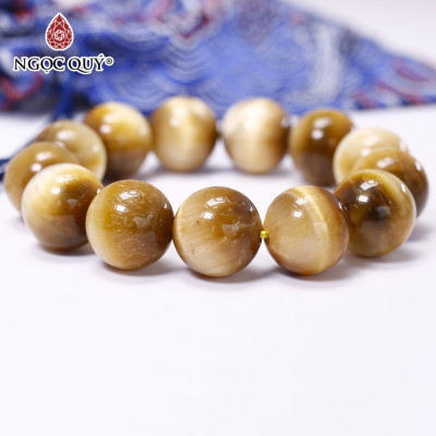 Vòng tay trơn đá thạch mắt hổ vàng tâm size hạt 16mm mệnh thổ , kim - Ngọc Quý Gemstones