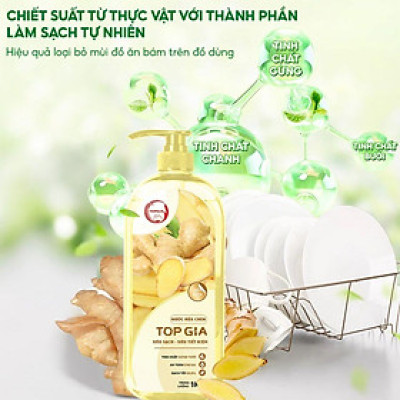 Nước rửa chén bát TopGia hương chanh chiết xuất tự nhiên làm sạch dầu mỡ bảo vệ da tay chai 1kg