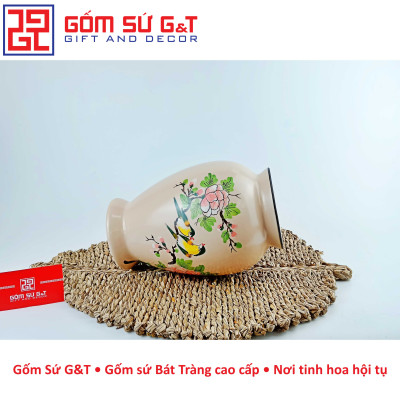 Lọ hoa dáng đùi dế vẽ chim hoa phù dung Gốm Sứ G&T