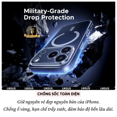 ốp lưng chống sốc sạc từ tính nam châm màng bảo vệ viền camera trong suốt cho iPhone 17 Pro Max / 17 Air / iP 17 Pro / 17 hiệu Likgus Lin Camshield Magnetic N52 - Chống sốc 2m, túi khí ẩn 4 góc, chống va đập, độ trong full HD - Hàng nhập khẩu