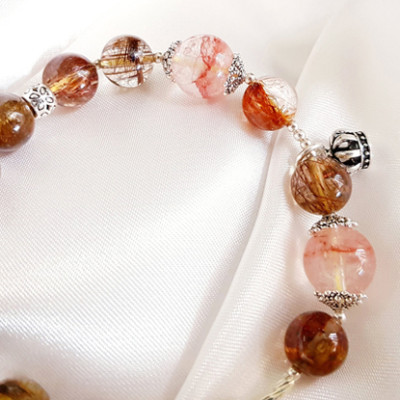 Vòng Tay Laliz Mệnh Thổ, Kim Đá Thạch Anh Tóc Nâu Mix Thạch Anh Ưu Linh Charm Bạc - TAR.12